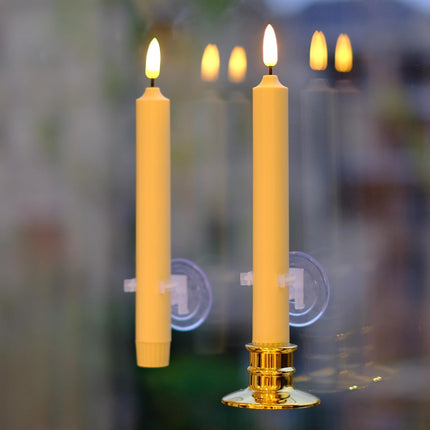 10 Pack Window Candles +20 AA Batteries(Include,Run More Than 400 Hours) + Candleholders + Suction Cups+ 2 Remote. 8'' Tall. IVORY LED Battery Powered Candle. 3D Flickering Wick, Timer Function
