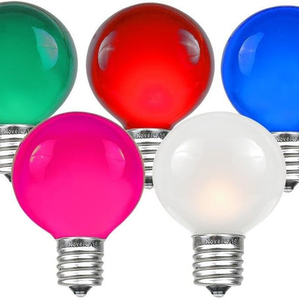 Novelty Lights Incandescent G50 Globe Replacement Bulbs - Outdoor Individual Bulbs For Events, Holiday Parties, Patios, And More - E17/C9 Intermediate Base, 7 Watt Lights (Multi, 25 Pack)