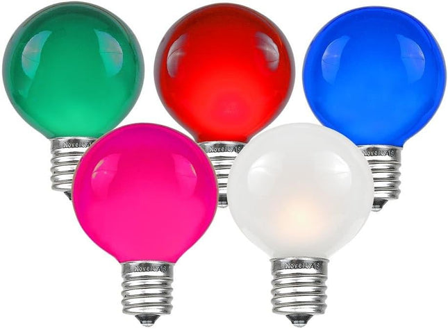 Novelty Lights Incandescent G50 Globe Replacement Bulbs - Outdoor Individual Bulbs For Events, Holiday Parties, Patios, And More - E17/C9 Intermediate Base, 7 Watt Lights (Multi, 25 Pack)