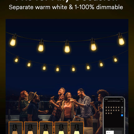 Lumary 100FT Smart Outdoor String Lights with APP/Remote/Voice Control, RGBAI Color Changing Patio Lights with Warm White 30+2 LED Bulbs, IP65 Waterproof Permanent Outdoor Lights Work with Alexa