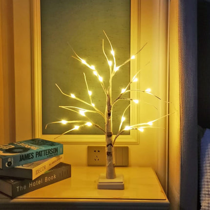 Pete Mici 2 Pack White Birch Tree with LED Lights 2FT 24 LED Battery Operated&USB Powered for Christmas Deocration White Artificial Bonsai Tree Lamp for Wedding Home Decoration