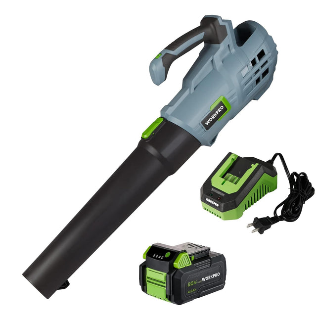 WORKPRO 20V Cordless Leaf Blower with 5 Adjustable Speeds, 350 CFM Powered Blower Sweeper for Lawn Care Snow Blowing Yard Cleaning, 4.0Ah Larger Capacity Battery and Quick Charger Included