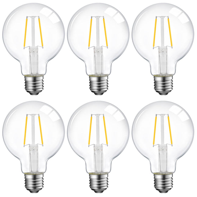 Dimmable LED Edison Light Bulb, G25 (G80) Globe Bulb, 60W Equivalent, 3000K Warm White, Christmas Light, E26 Standard Base, UL Listed, 6-Pack