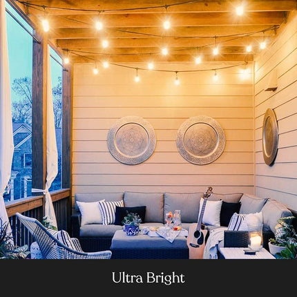 Brightech Ambience Pro Outdoor String Lights - Commercial Grade Waterproof Patio Lights with 48 Ft Dimmable Incandescent Edison Bulbs, Porch String Lights for Patio, Backyard - 15 Bulbs 11W