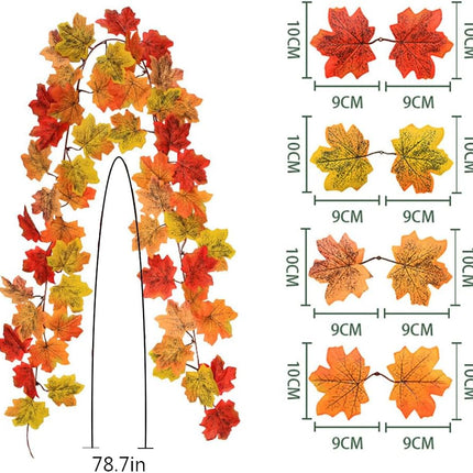4 Pack Fall Maple Leaves Garland, 6.6Ft/Piece Artificial Maple Leaf Autumn Garland Hanging Fall Vines for Table Front Door Fall Thanksgiving Party Christmas Outside Indoor Decor (b13)