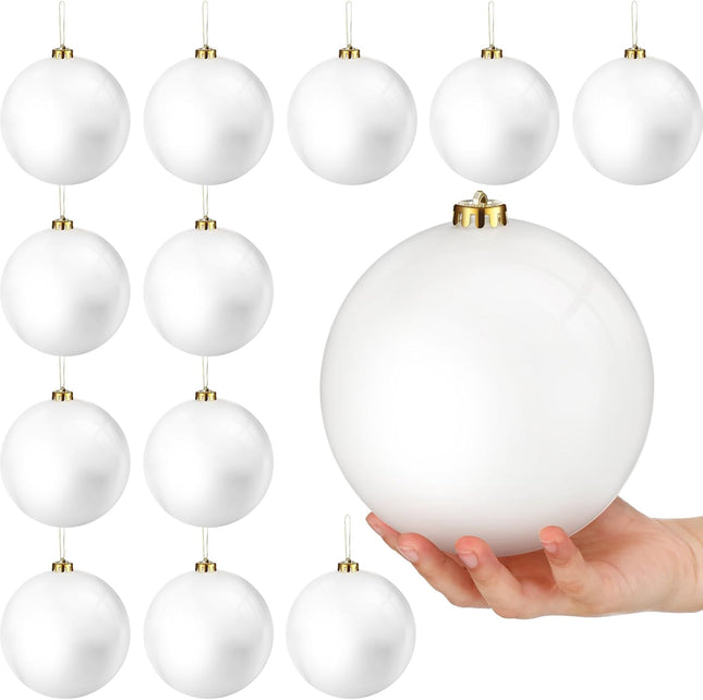 Zubebe 12 Pcs Large Christmas Ball Ornaments 6" Giant Plastic Christmas Ball Outdoor Hanging Decorations UV and Water Resistant Ball for Holiday Party Decorations Christmas Tree (White)