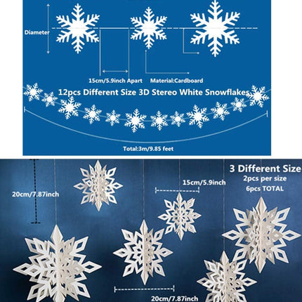 24Pcs Snowflake Christmas Hanging Party Decor Supplies,12 PCS 3D Silver Snowflakes & 12PCS 3D White Paper Snowflakes Hanging Garland for Christmas Winter Holiday Year Wonderland Party Decoration