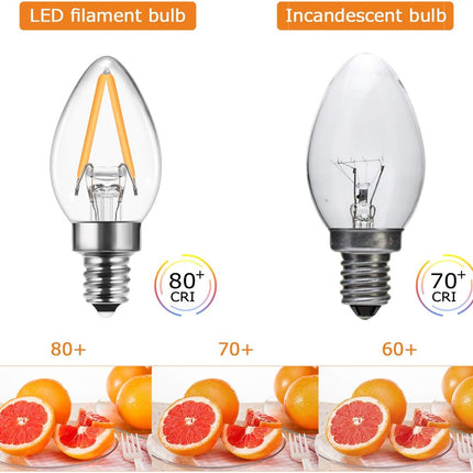 DORESshop C7 Mini Candelabra LED Bulb, LED Filament Night Bulb, Christmas Light Bulbs, 2W (20W Equivalent), E12 Candelabra Base, No Dimmable, Perfect for Holiday, Christmas, Home Decorative, 4Pack