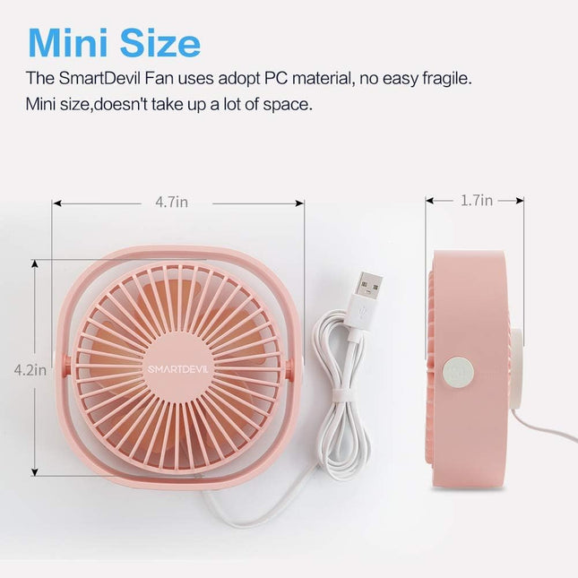 Smartdevil Small Personal Usb Desk Fan,3 Speeds Portable Desktop Table Cooling Fan Powered By Usb,Strong Wind,Quiet Operatio