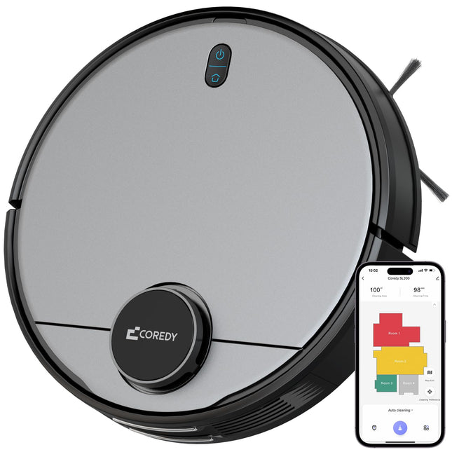 Coredy Sl200 Robot Vacuum, Cuttingedge Laser Navigation, 2600Pa Turbo Suction, 450Ml Dustbin, 120Mins Runtime, Mapping X 5, Wifialexa Robotic Vacuum Cleaner, Cleans Floors And Carpets, Pets Hair