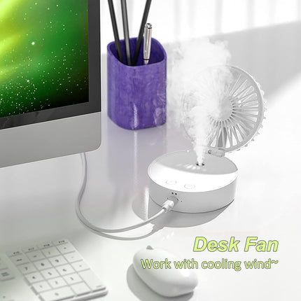 Portable Desk Fan, Handheld Spray Folding Fans With Color Changing Light, 2000Mah Battery Powered Mini Hanging Neck Fan