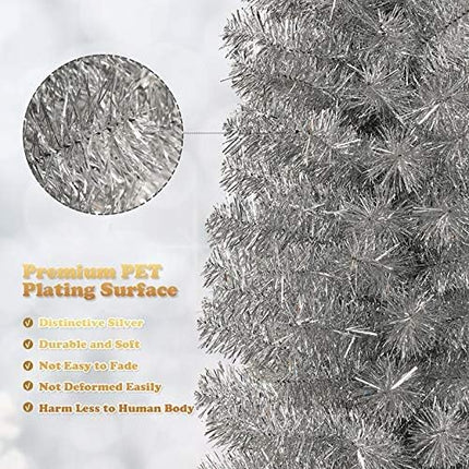 Artificial Pencil Christmas Tree, Electroplated Premium Slim Tree, Xmas Decor for Indoor and Outdoor, Suitable for Office, Store and Home (Silver, 6FT)