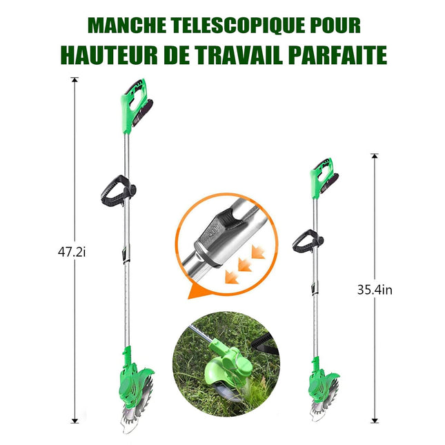 Weed Wacker Cordless Grass Trimmer Electric Weed 90~120cm Retractable, 3 Kinds of Adjustable Blades, 24v Electric Cordless Garden Trimmer with Battery and Charger for Garden