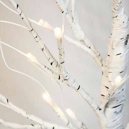 Zcdl White Birch Tree - 2FT 24 LED Birch Tree with Lights, Flexible Branches and Timer, Warm White Lighted White Tree, Tabletop Christmas Tree for Home Christmas Halloween Party Decorations (1 Pack)