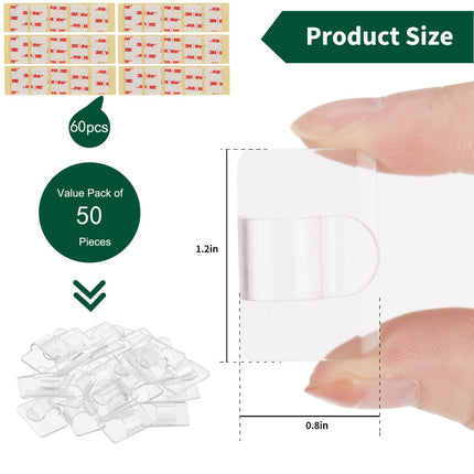 Brightown Clear Light Clips - Strongly Sticky with 50-Clips, 60-Stickers Christmas Light Clips, UV-Resistant Material, Decorate Damage- Cable Clips for Indoor Outdoor String Lights
