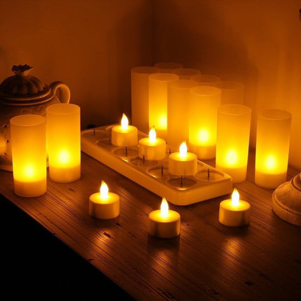 WoneNice Rechargeable Tea Lights Flickering Flameless Candles with Charging Base and AC Adapter, Romantic for Lantern Party Restaurants Weddings Christmas and Holiday Decoration