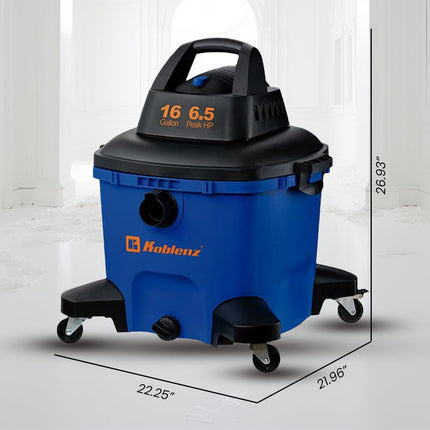 Koblenz Wd16 L4 Portable Wetdry Vacuum, 16 Gallon Tank, Black+Blue