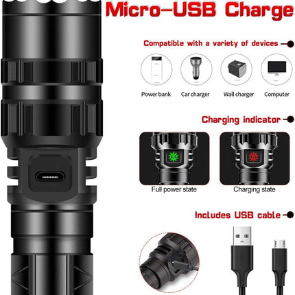 ULTRAFIRE High Lumens Rechargeable Flashlight with Holster, UFB26 and Car Charger Included -1000 Lumens, 5modes, IPX 65 Water-Resistant LED Torch Light for Emergency UF-1102