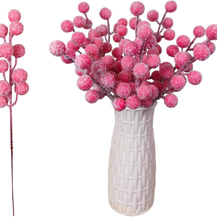 Artificial Snow Berry, 24 pcs Christmas Berries Stems, Artificial Christmas Picks,Artificial Berries Stems for Xmas Tree Ornaments Wreath Decorations Home (Pink)