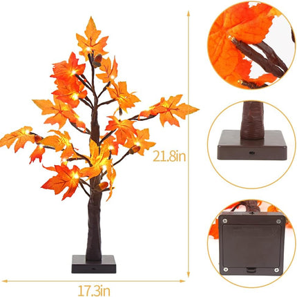 STEFORD 22 Inches Artificial Fall Lighted Maple Tree with 24 LED Lights Battery Operated Autumn Tabletop Light Up Maple Leaf Tree for Thanksgiving Autumn Harvest Indoor Home Decorations