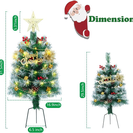 2.6FT Outdoor Pathway Christmas Trees Lighted Battery Powered,Small Artificial Christmas Tree Snow Flocked,Pre-Lit Christmas Pine Trees for Grave,Porch (2PACK)