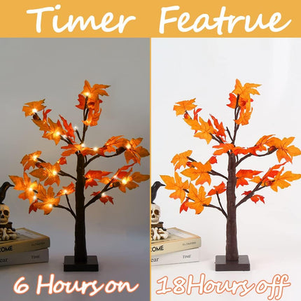 STEFORD 22 Inches Artificial Fall Lighted Maple Tree with 24 LED Lights Battery Operated Autumn Tabletop Light Up Maple Leaf Tree for Thanksgiving Autumn Harvest Indoor Home Decorations