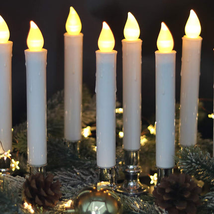 DRomance 9" Flameless Window Taper Candles Battery Operated with 8-Key Remote and Timer, 8 Pack White Christmas Holdiay Window Candles with Silver Holders, Suction Cups and AA Batteries Included