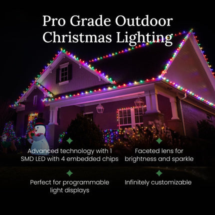 Pro Christmas C9 LED Christmas Lights Kit for Rooflines & Pathways – Cut to Length, Heavy Duty Commercial Grade (Green Wire w/Vampire Plugs, 25 Bulbs, 25 ft) Pure White & Red