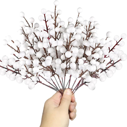 32 Pack Christmas Tree Decoration, 8 Inch Artificial White Berry Stems Christmas Picks Filler for Tree, Holly Berries Christmas Tree Ornaments Xmas Holiday Decor