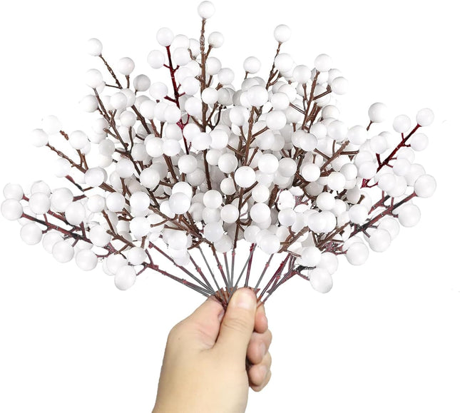 32 Pack Christmas Tree Decoration, 8 Inch Artificial White Berry Stems Christmas Picks Filler for Tree, Holly Berries Christmas Tree Ornaments Xmas Holiday Decor
