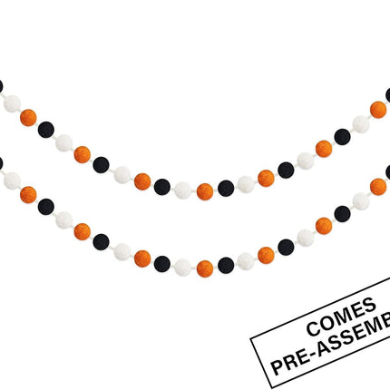 60 Balls Halloween Felt Ball Garlands - Halloween Decorations - Halloween Black Orange White Pom Pom Garlands for Home Tree- Halloween Party Indoor Outdoor Home Office Hanging Decor - 25mm