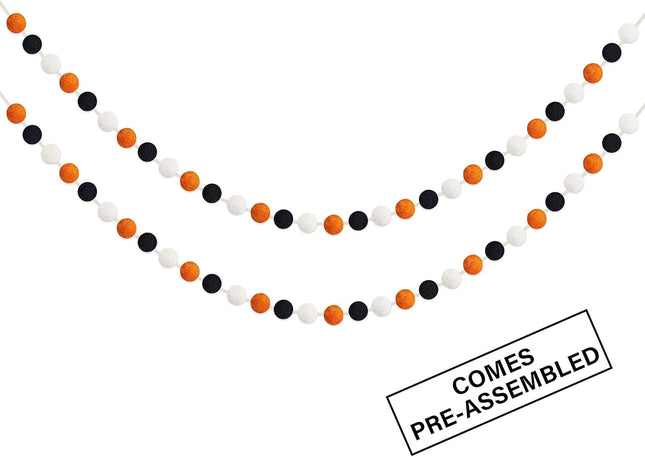 60 Balls Halloween Felt Ball Garlands - Halloween Decorations - Halloween Black Orange White Pom Pom Garlands for Home Tree- Halloween Party Indoor Outdoor Home Office Hanging Decor - 25mm
