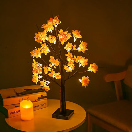 Snokip Peach Blossom Tree Light, 23inch 24LED Lighted Tabletop Lamp, USB Powered Artificial Flower Bonsai Tree Lamp, s for Home Decor Room Office Party Wedding Christmas Decorations