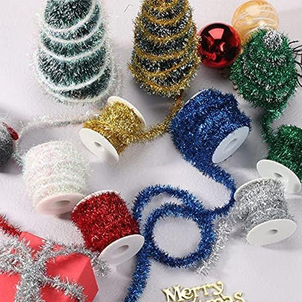 Xinnun 60 Yard Christmas Tinsel Garland Colorful Glitter Christmas Garland Thin Metallic Tinsel Garland Tinsel Wire Christmas Ribbon for Wedding Birthday(Red, Green)