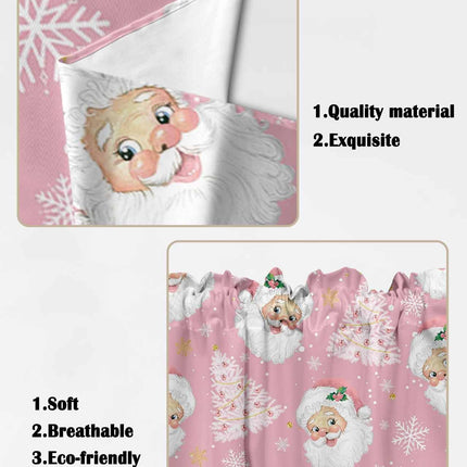 Christmas Swag Curtains,Pink Santa Claus Kitchen Valances Rod Pocket Curtain Tier Pair Swag Topper,Xmas Tree Snowflake 2 Panels Window Treatment for Bathroom Living Room