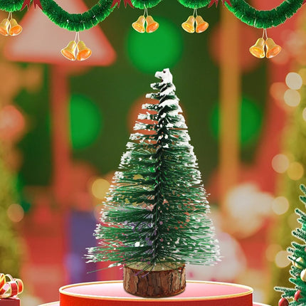 6PCS Artificial Mini Christmas Tree, Small Sisal Trees with Wooden Bases, Bottle Brush Trees Xmas Tabletop Trees for Home Kitchen Christmas Decor(6pcs)