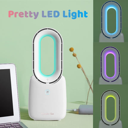Desk Fan, Quiet Bladeless Fan With Usb Adapter And 5 Colors Led Light, 3 Speeds Stylish 11.8 Inch Table Fan, Small Fan With Touch