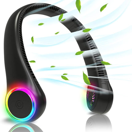 Bladeless Portable Neck Fan Rechargeable Hands Free Usb Personal Fan Battery Operated With Led Lights For Home Office Travel