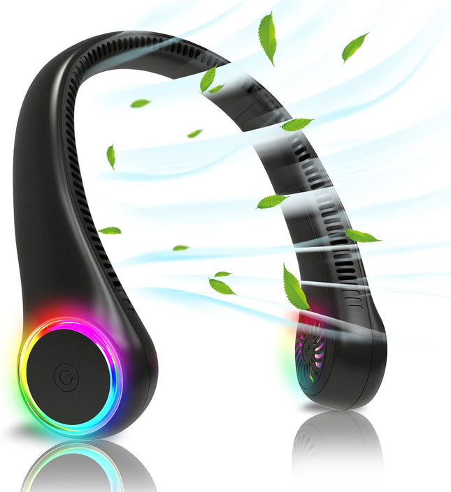 Bladeless Portable Neck Fan Rechargeable Hands Free Usb Personal Fan Battery Operated With Led Lights For Home Office Travel