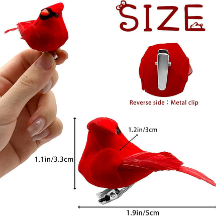 12 Pack Small Cardinals Tiny Cardinals Mini Cardinal Red Birds for Crafts Artificial Birds with Clip on Christmas Tree Decorations Yard Patio Home Decor Cardinal Ornaments