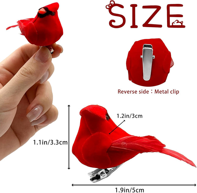 12 Pack Small Cardinals Tiny Cardinals Mini Cardinal Red Birds for Crafts Artificial Birds with Clip on Christmas Tree Decorations Yard Patio Home Decor Cardinal Ornaments