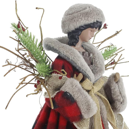 Windy Hill Collection 14" Red Checkered Burlap Angel African American Ethnic Christmas Tree Topper or Table Top 514220