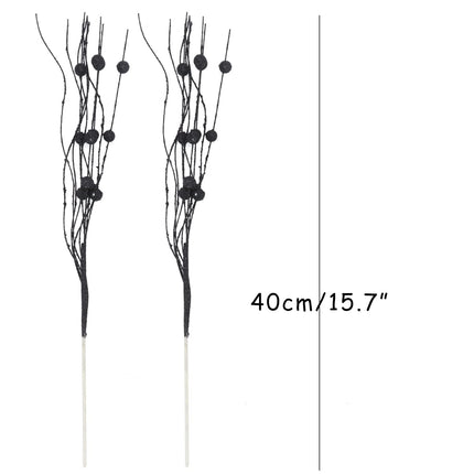 Artificial Berry Picks, 16 Pcs 15.7 Inch Artificial Glitter Berry Stem Ornaments Curly Glittery Twigs Tree Fillers for Xmas Holiday Winter Decor Crafts Wedding Party Supply (Black)
