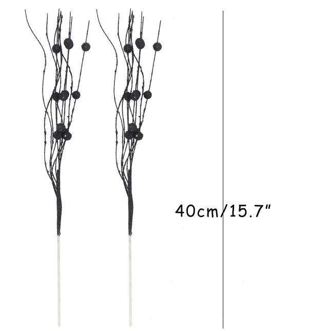 Artificial Berry Picks, 16 Pcs 15.7 Inch Artificial Glitter Berry Stem Ornaments Curly Glittery Twigs Tree Fillers for Xmas Holiday Winter Decor Crafts Wedding Party Supply (Black)