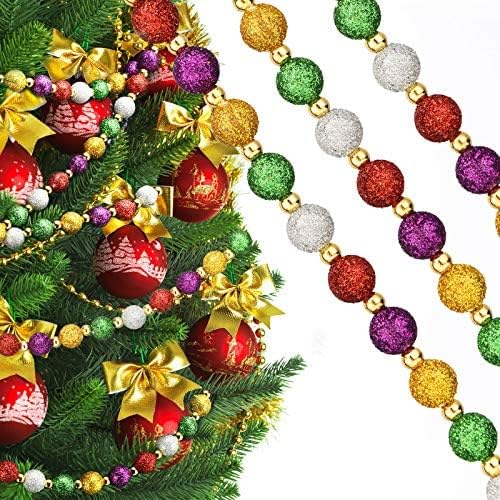 Hicarer 15 Feet Christmas Multi-Color Beaded Garland Christmas Tree Garland Plastic Beads Pearl Bead Garland Red Green Gold Glitter Beaded Garland for Christmas Tree Ornament (Classic Colors,1 Piece)