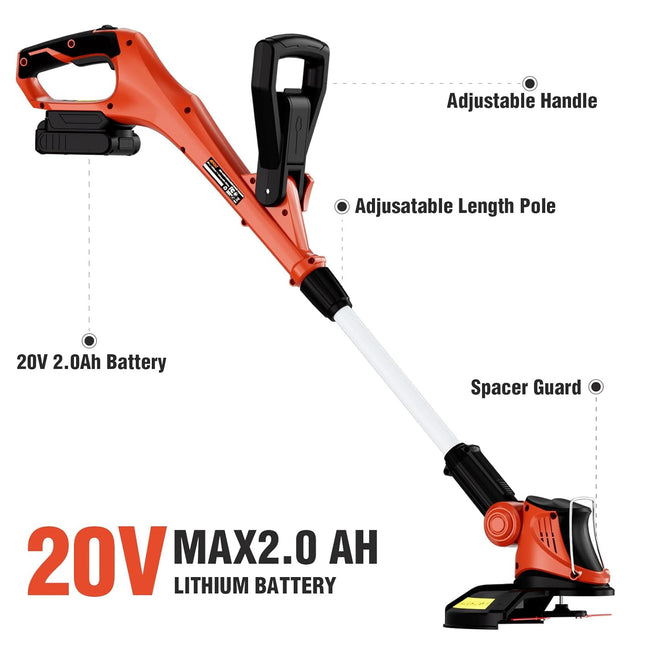 AIVOLT Cordless Weed Trimmer, 20V 2.0Ah String Trimmer Battery Powered 2 in 1 Weed Wacker & Edger Lawn Tool for Yard, Garden
