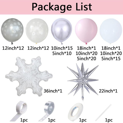 Pink Winter Wonderland Balloon Garland Arch Kit Pink White Metallic Silver With Large Snowflake Balloon for Christmas Princess Girl A Little Snowflake is on The Way Baby Shower Birthday Party Decor