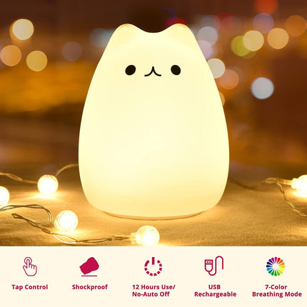 GoLine Cat Lamp, Cute Kitty Night Light, s for Women Teen Girls Baby, Night Lights for Kids Bedroom, Cute Christmas Kitty Silicone Nightlights for Children Toddler.
