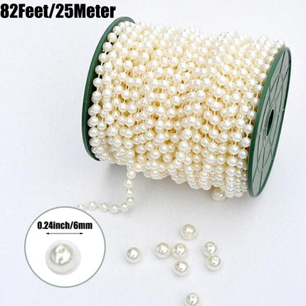 82Feet/25Meter Length Christmas Bead Garland Faux Pearl Beads Chain Christmas Tree Garland Chain Decorations for Xmas Tree Holiday Wedding DIY Decoration Supplies (Ivory)