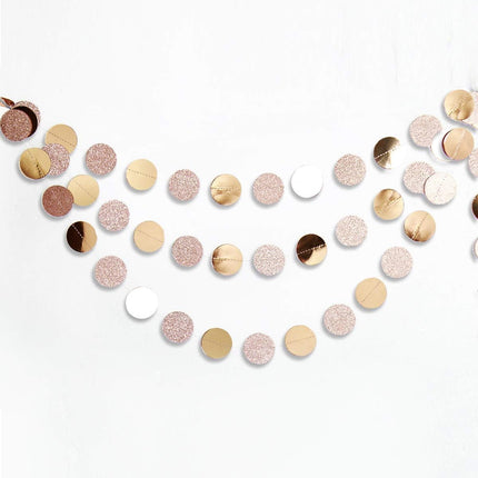 Decor365 Glitter Champagne Gold Decorations Paper Circle Dots Garland Party Streamers Bunting Backdrop Hanging Decor Banner/Wedding/Bachelorette/Bridal Shower/Christmas/ Year/Home/Engagement/